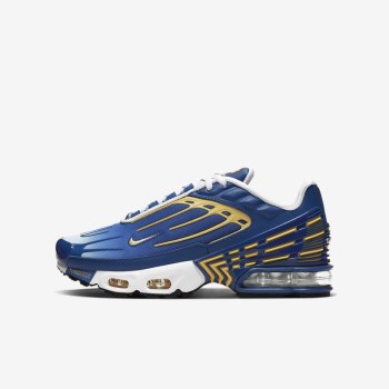 Nike Air Max Plus 3 - Nagyobb Gyerek Utcai Cipő - Királykék/Fehér/Arany